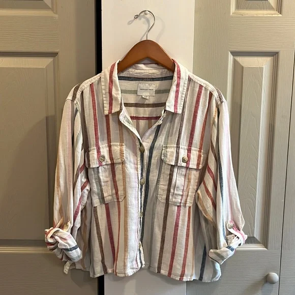 American Eagle Striped Linen Button Down - Picture 1 of 6